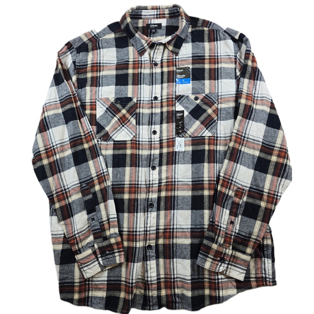 Urban Pipeline Flannel Shirt Mens 2XL Black Orange Plaid Ultimate SuperSoft NEW
